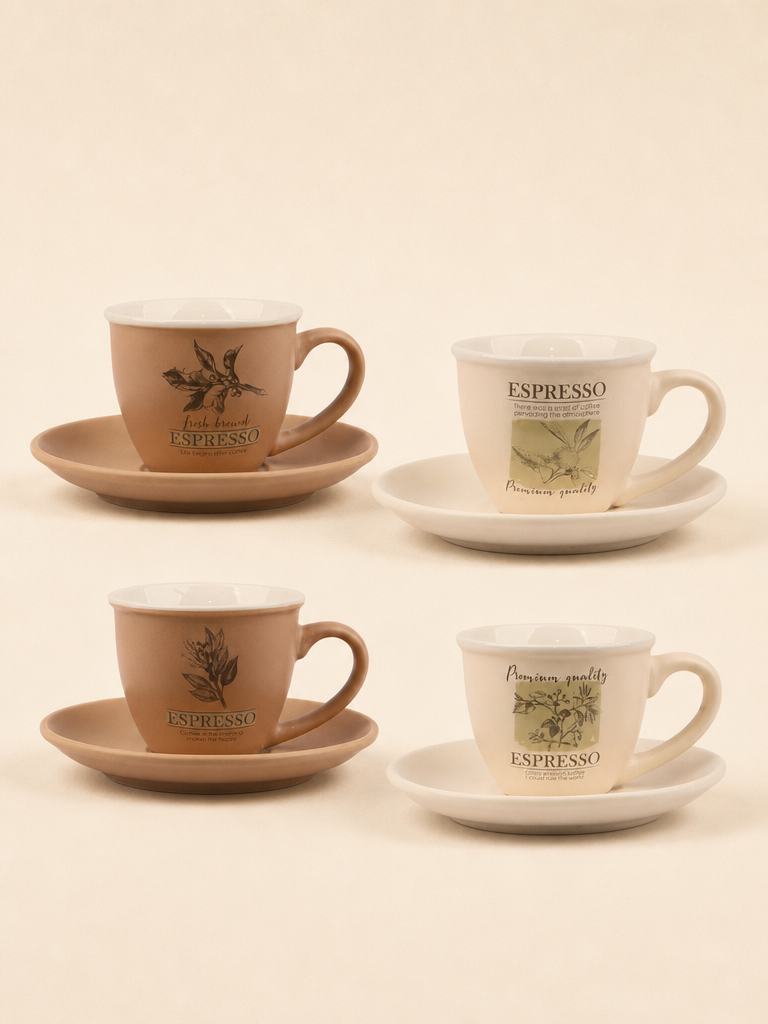 LIVIA 2'li Espresso Fincan Tabaklı Seti Botanik Desenli Vintage - fotosuz