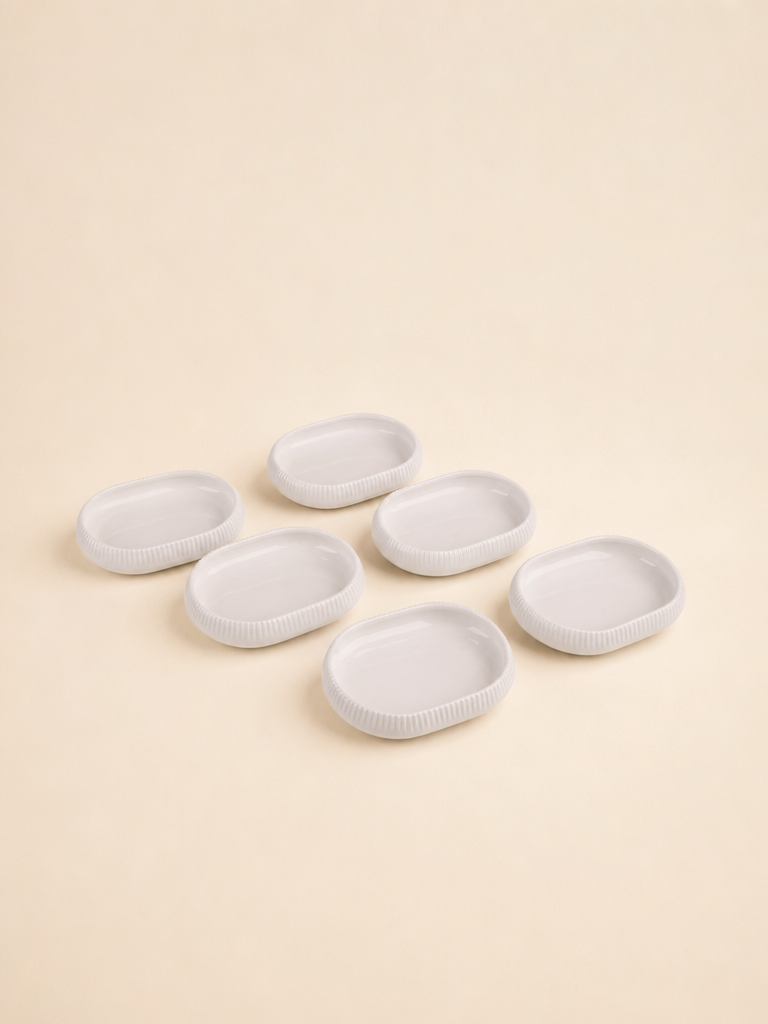 SIRI 3'lü 21 cm Kabartmalı Porselen Kayık Tabak Seti