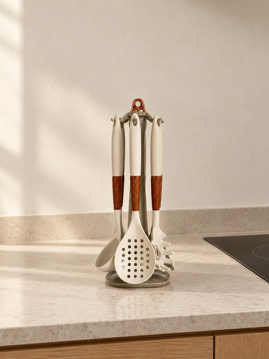 ARTA Standlı 6 Parça Silikon Mutfak Seti Krem