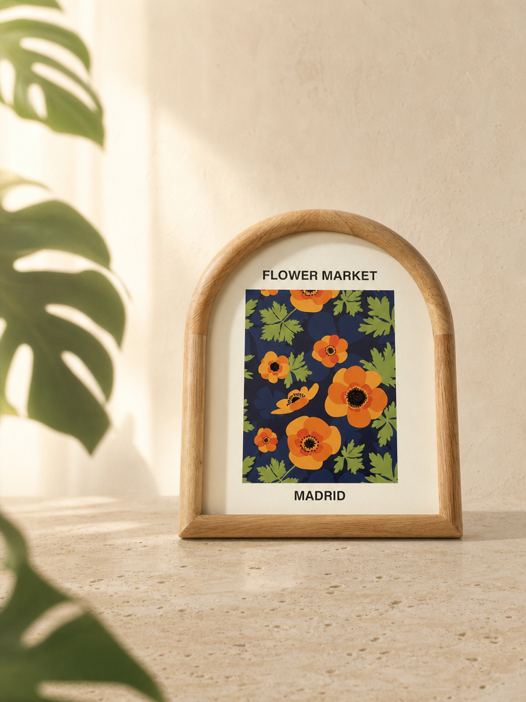 FLORA Ahşap Kemerli Çerçeveli Flower Market Madrid Tablo Turuncu - yp2
