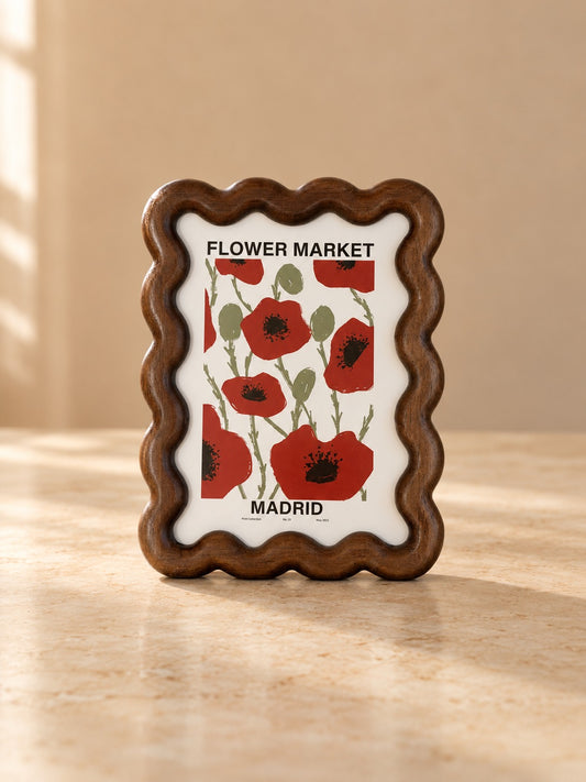 FLORA Ahşap Dalgalı Çerçeveli Flower Market Madrid Tablo Gelincik