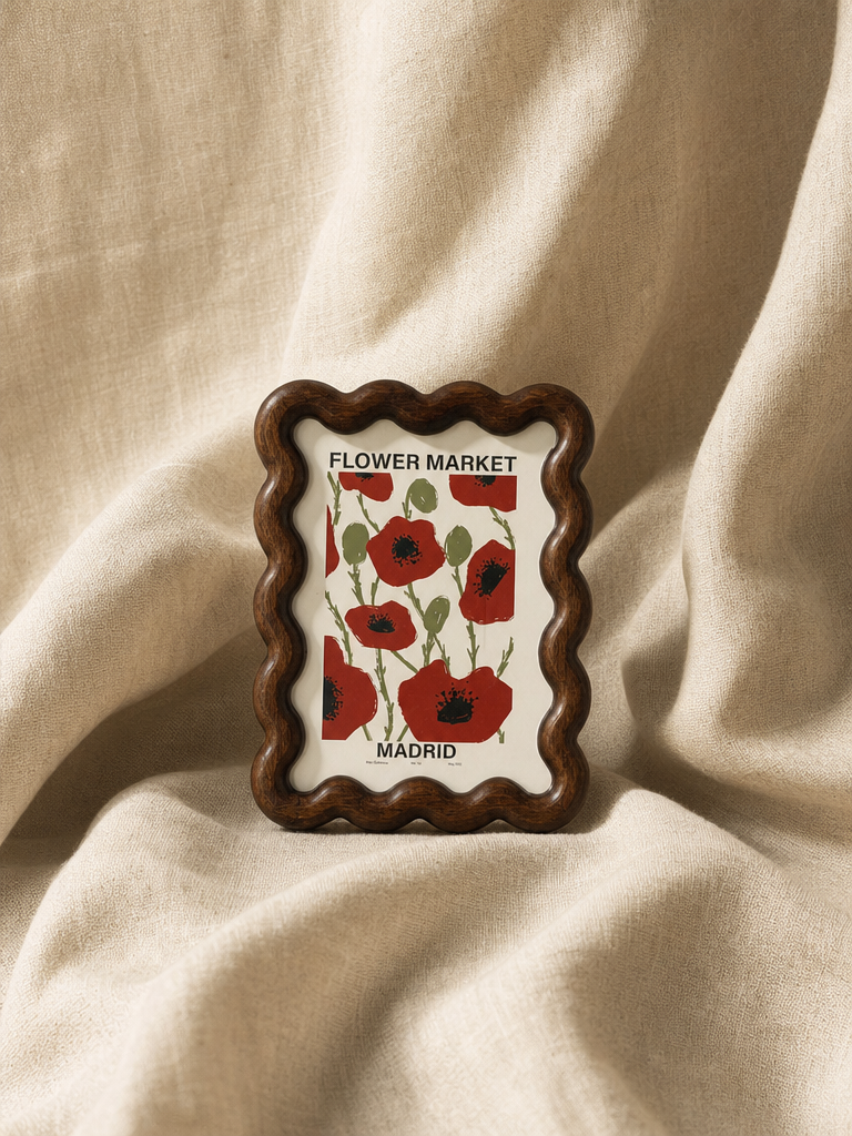 FLORA Ahşap Dalgalı Çerçeveli Flower Market Madrid Tablo Gelincik - v2