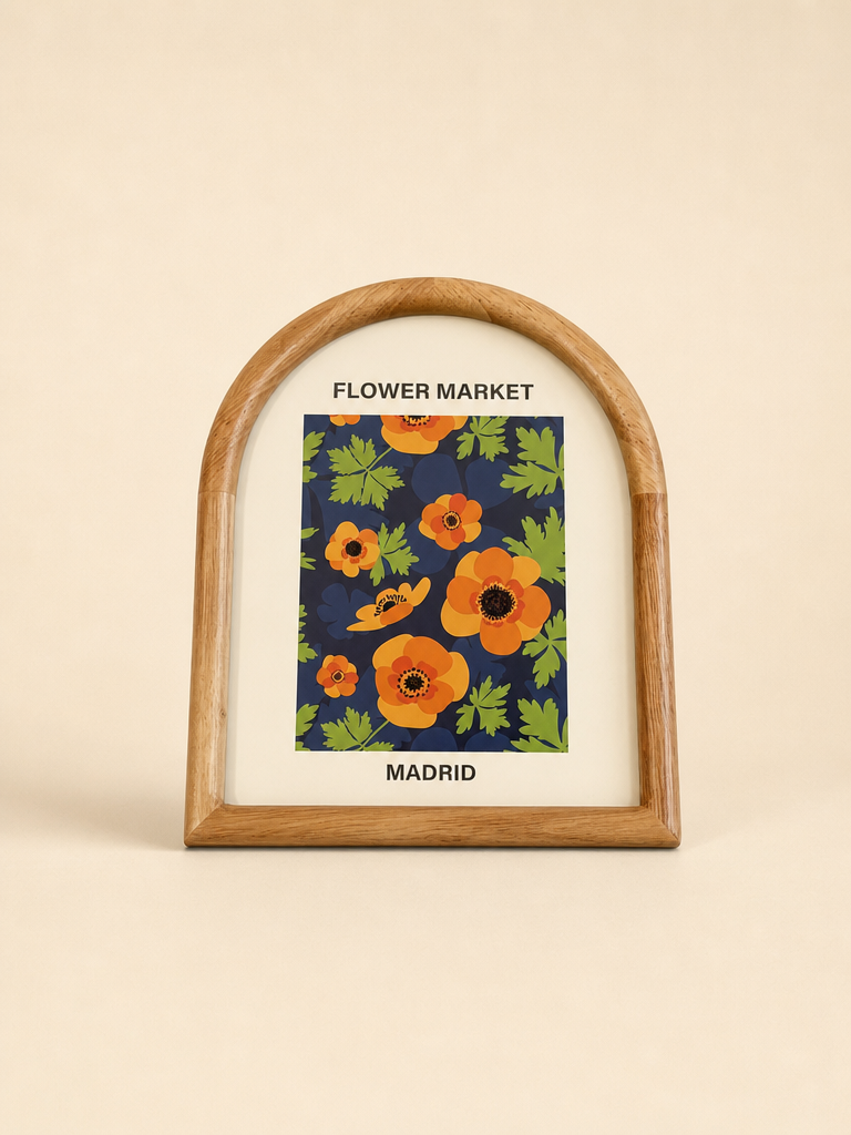 FLORA Ahşap Kemerli Çerçeveli Flower Market Madrid Tablo Turuncu - 1