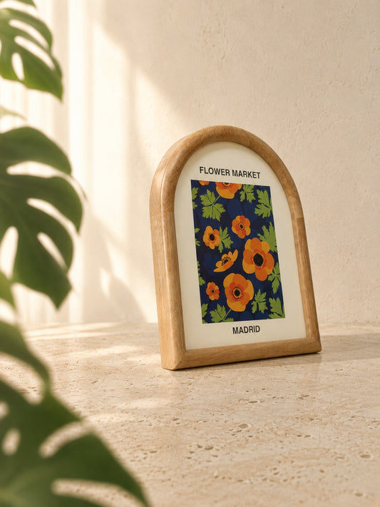 FLORA Ahşap Kemerli Çerçeveli Flower Market Madrid Tablo Turuncu