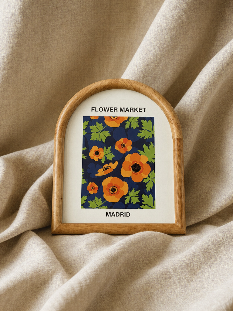 FLORA Ahşap Kemerli Çerçeveli Flower Market Madrid Tablo Turuncu - v2