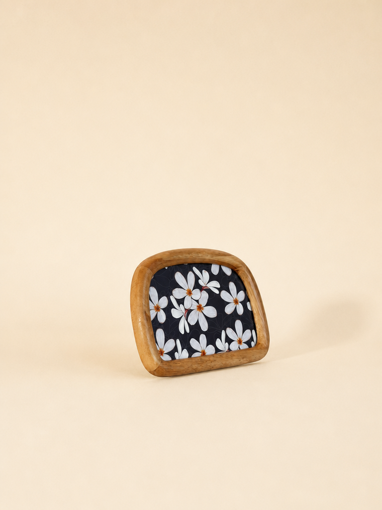FLORA Ahşap Oval Çerçeveli Tablo Beyaz Çiçek Yatay
