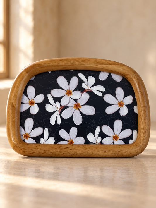 FLORA Ahşap Oval Çerçeveli Tablo Beyaz Çiçek Yatay