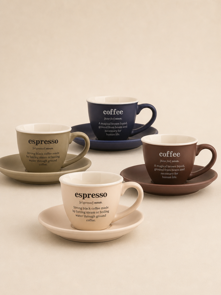 LIVIA 4'lü Espresso Fincan Tabaklı Seti Coffee Espresso Yazılı