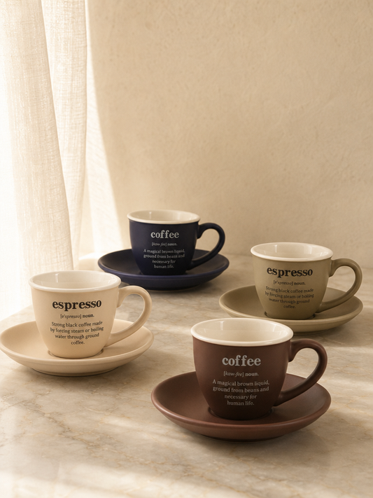 LIVIA 4'lü Espresso Fincan Tabaklı Seti Coffee Espresso Yazılı