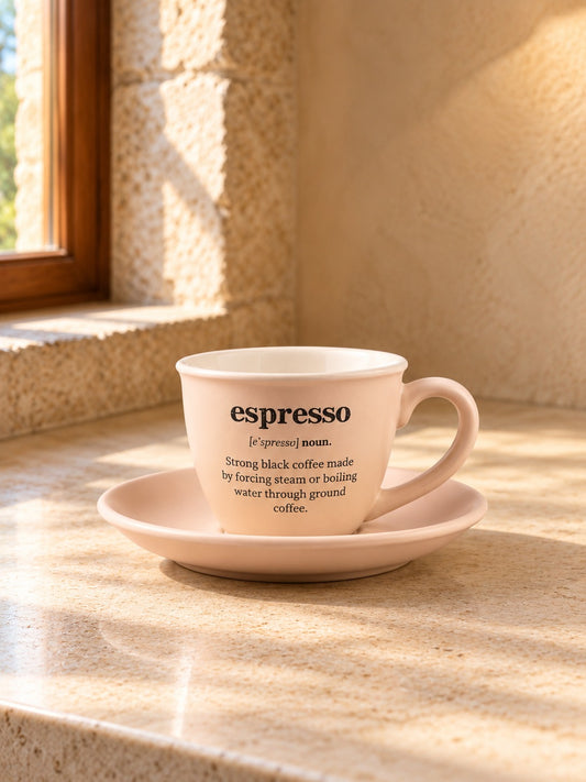 LIVIA 4'lü Espresso Fincan Tabaklı Seti Coffee Espresso Yazılı