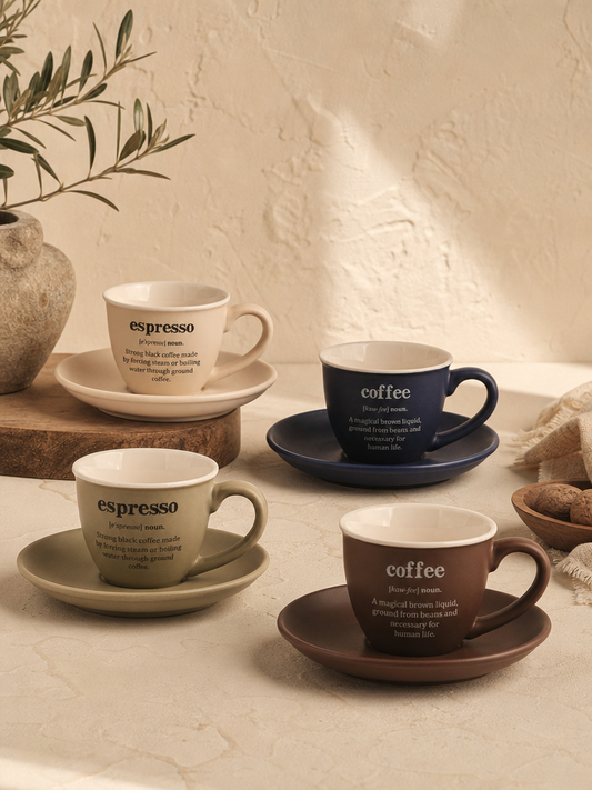 LIVIA 4'lü Espresso Fincan Tabaklı Seti Coffee Espresso Yazılı
