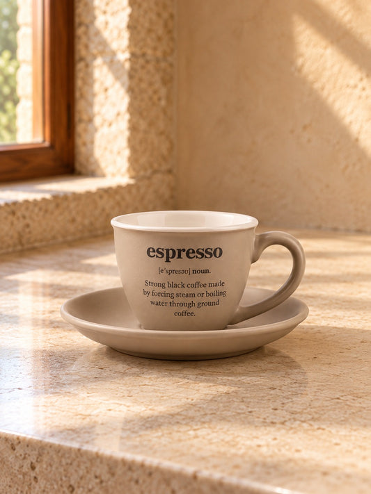 LIVIA 4'lü Espresso Fincan Tabaklı Seti Coffee Espresso Yazılı