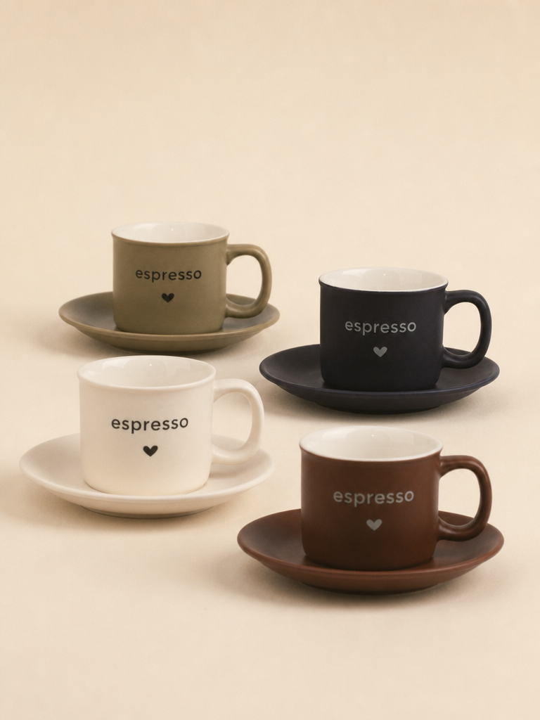 LIVIA 4'lü Espresso Fincan Tabaklı Seti Kalp Detaylı