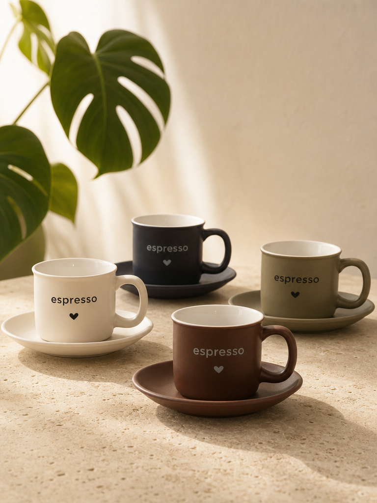 LIVIA 4'lü Espresso Fincan Tabaklı Seti Kalp Detaylı