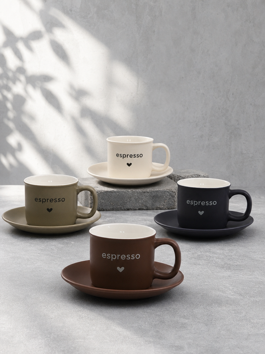 LIVIA 4'lü Espresso Fincan Tabaklı Seti Kalp Detaylı