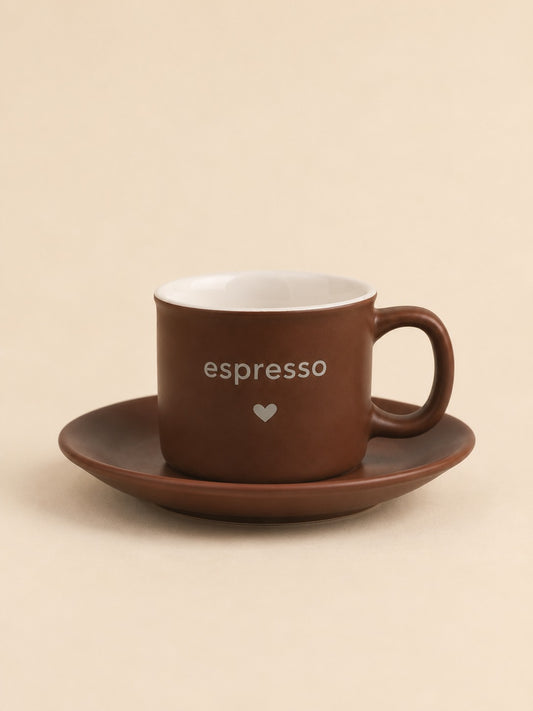 LIVIA 4'lü Espresso Fincan Tabaklı Seti Kalp Detaylı