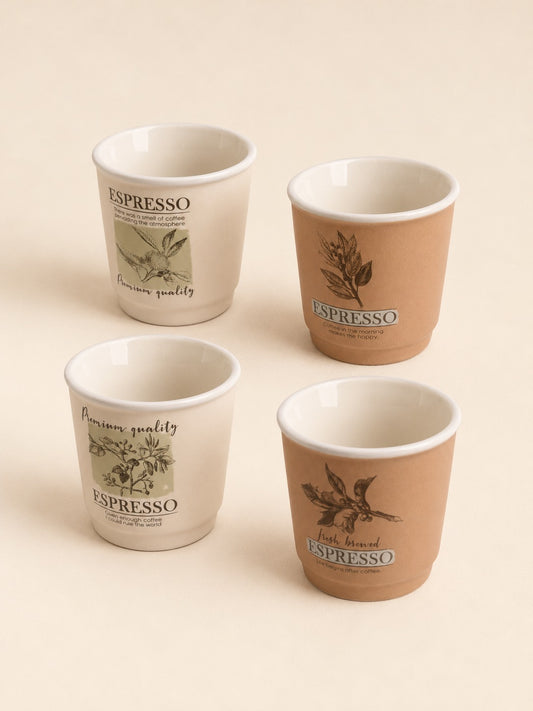 LIVIA 4'lü Espresso Fincan Seti Botanik Desenli Premium