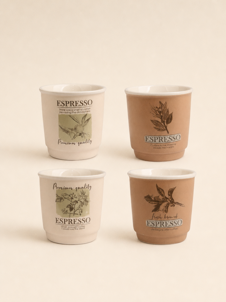 LIVIA 4'lü Espresso Fincan Seti Botanik Desenli Premium - fotosuz