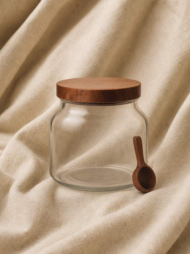 MAIA Cam Kavanoz Ahşap Kapaklı ve Kaşıklı Küçük Boy - v2