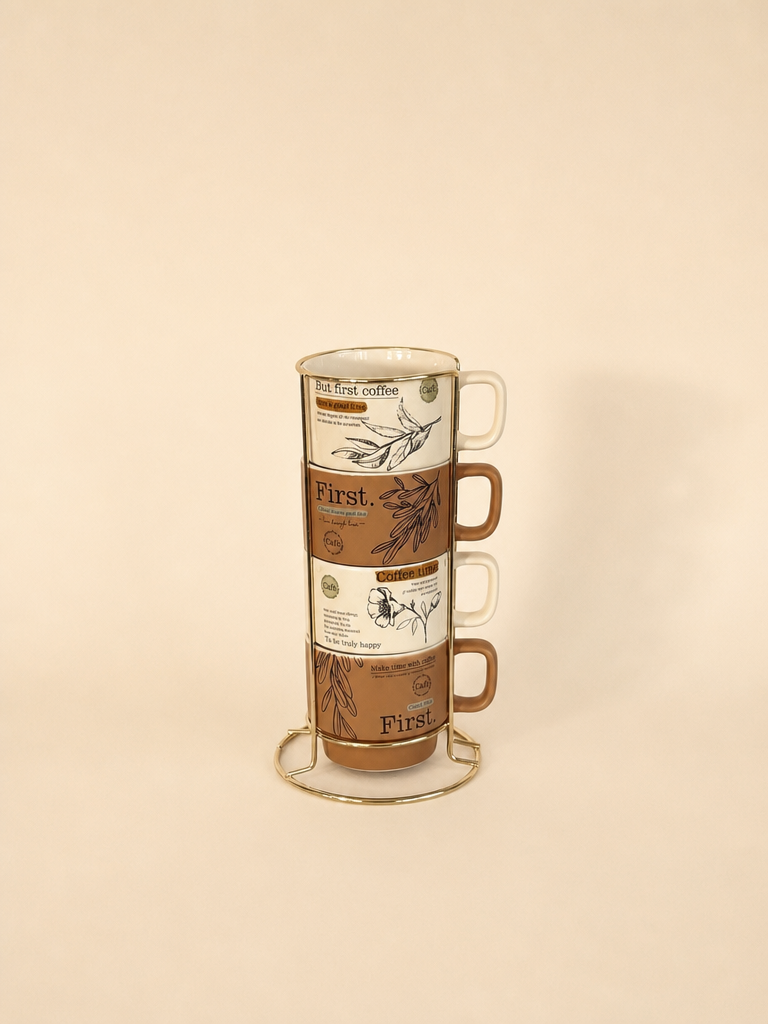 MARA Metal Standlı 4'lü Porselen Kupa Seti 200 ml - 3