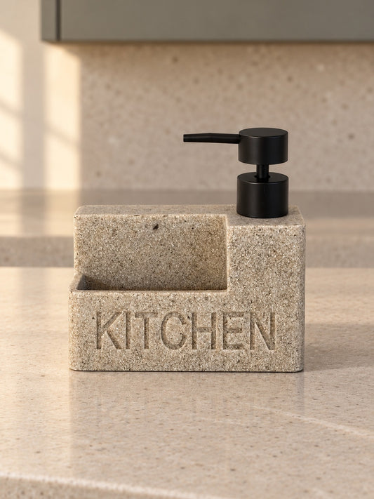 MARA Taş Efektli Sıvı Sabunluk Süngerlikli Kitchen Yazılı