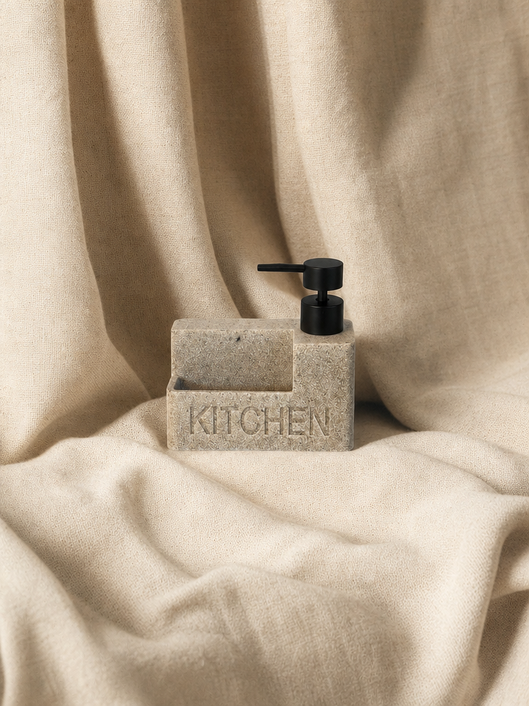 MARA Taş Efektli Sıvı Sabunluk Süngerlikli Kitchen Yazılı - v2