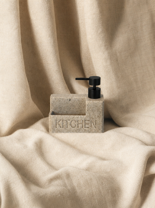 MARA Taş Efektli Sıvı Sabunluk Süngerlikli Kitchen Yazılı - v2