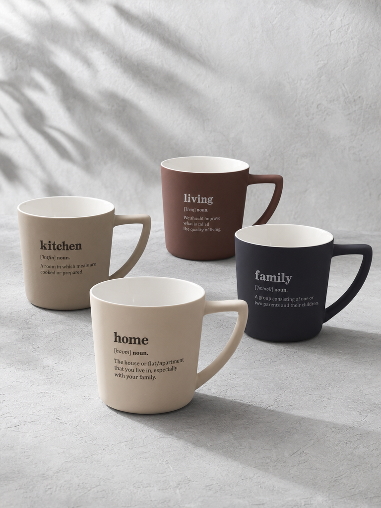 NOVA 4'lü Kupa Bardak Living Home Family Kitchen Yazılı