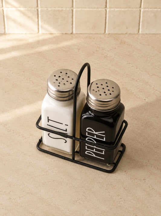 SERA Metal Standlı 2'li Cam Salt Pepper Tuzluk Karabiberlik