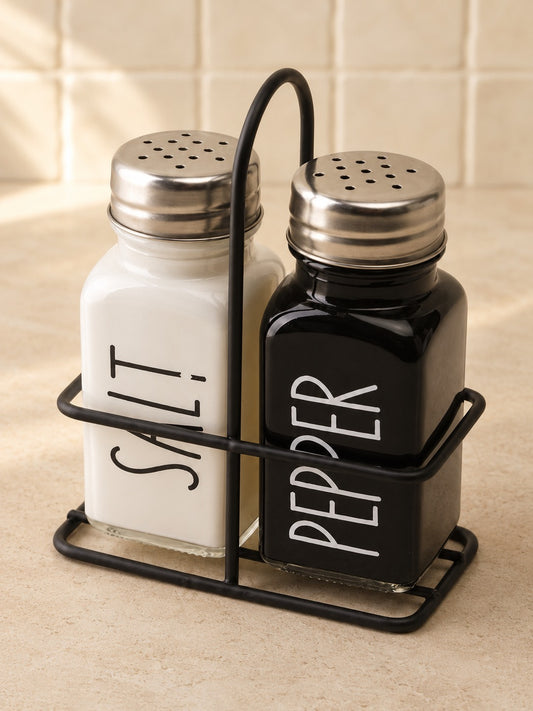 SERA Metal Standlı 2'li Cam Salt Pepper Tuzluk Karabiberlik
