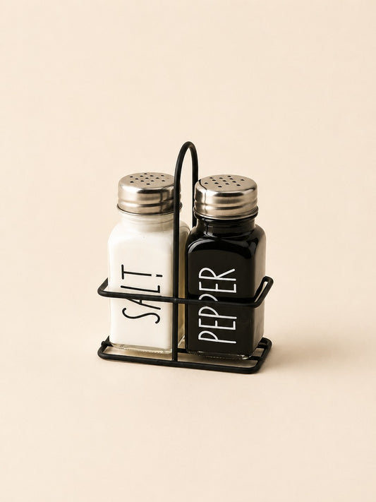 SERA Metal Standlı 2'li Cam Salt Pepper Tuzluk Karabiberlik