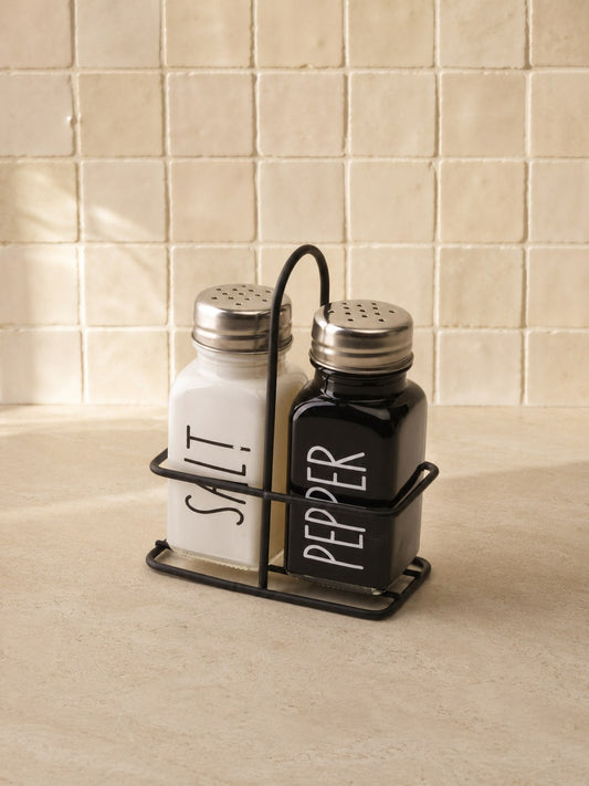 SERA Metal Standlı 2'li Cam Salt Pepper Tuzluk Karabiberlik