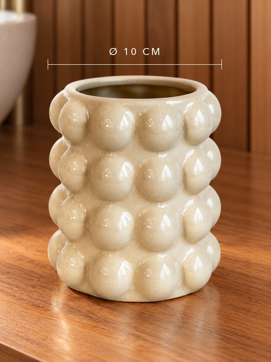 VITA Krem Seramik Saksı Bubble Desenli 10 CM