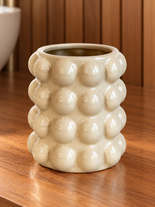 VITA Krem Seramik Saksı Bubble Desenli 10 CM